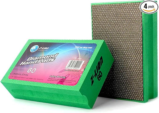 Z-Lion Diamond Hand Polishing Pads Electroplated Blocks Foam Backing for Tile Stone Marble Concrete Ceramics Granite Glass Wet Dry Grit 60