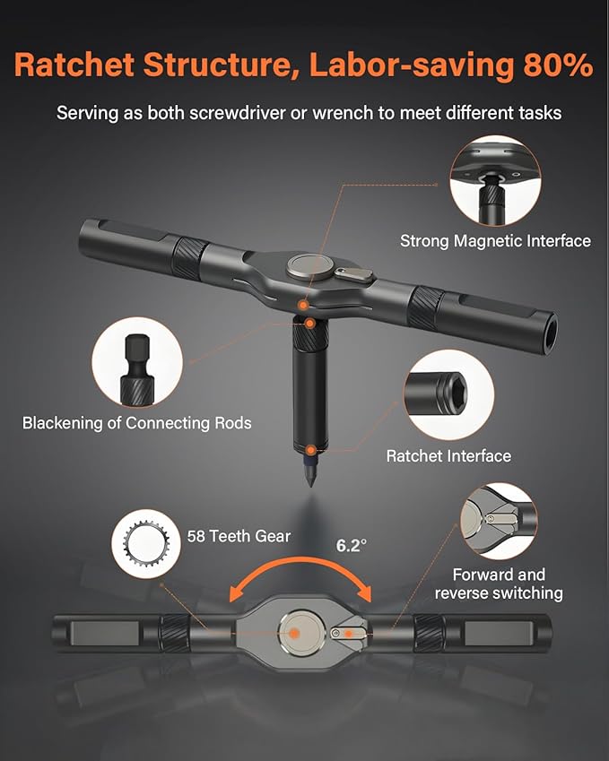 42 in 1 Ratchet Screwdriver Set, Magnetic Screwdriver Set, DIY Multi Bit Magnetic Drive Set with Detachable Ratchet Handle, Portable Compact Repair Tool Kit for Furniture Computer Bicycle