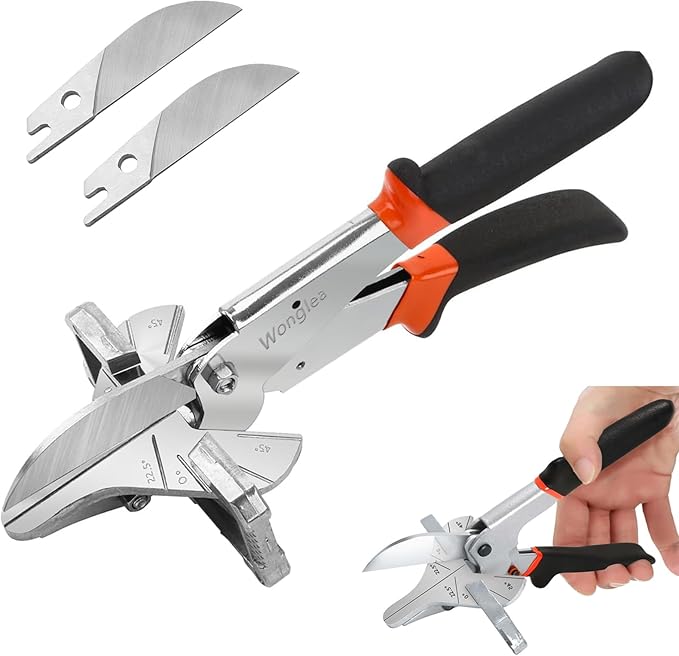 Miter Shears for Wood Trim Molding,Long Handle Quarter Round Cutting Tool with 22.5 degree,Shoe Molding Cutter Tool for Crafting,Multi Angle Shears with 2 Replacement blades