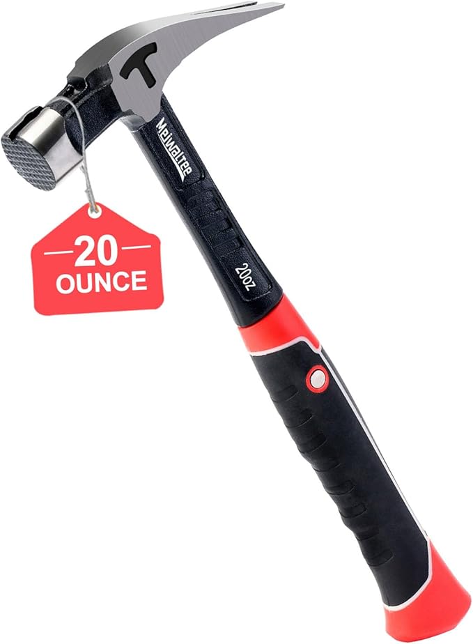 Meiwaltee 20 oz Heavy Duty One-piece Forged Hammer, Straight Claw Hammer with Magnetic Nail Holder, Rip Claw Hammer with Milled Face & Shock-Absorbing Reduction Grip