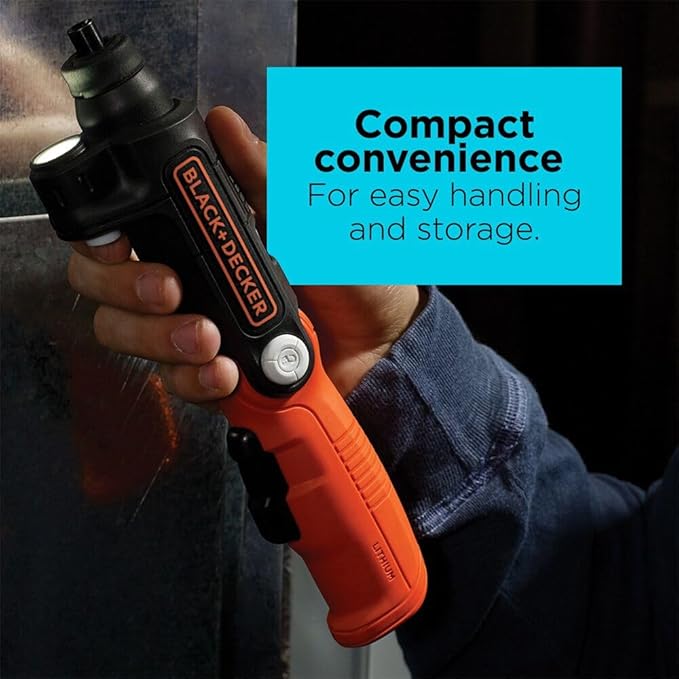 BLACK+DECKER Cordless Screwdriver with LED Light 4V MAX, Electric Screwdriver with 2 Pcs Bit Set (BDCSFL20C)
