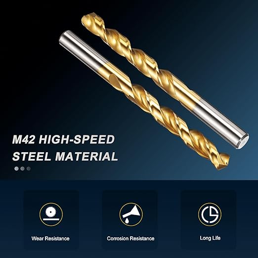 PATIKIL 12.7mm Drill Bit, M42 8% Cobalt High-Speed Steel Jobber Straight Shank 135° Titanium Nitride (TiN) Coated for Hard Metal Stainless Steel - 1 Pack