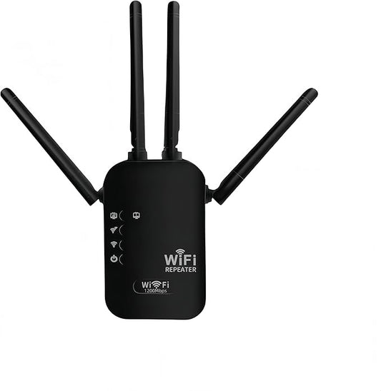 200Mbps WiFi Range Extender with 4 Antennas ??Sleek Black Design, Universal Router Compatibility, 1-Click Setup for Whole-Home Coverage (200M) (200M)