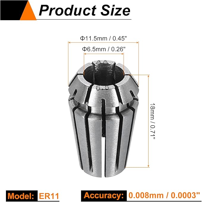 HARFINGTON Spring Collet Chuck ER11 6.5mm 65Mn Spring Steel Precision Router Collets for CNC Engraving Milling Lathe Tool