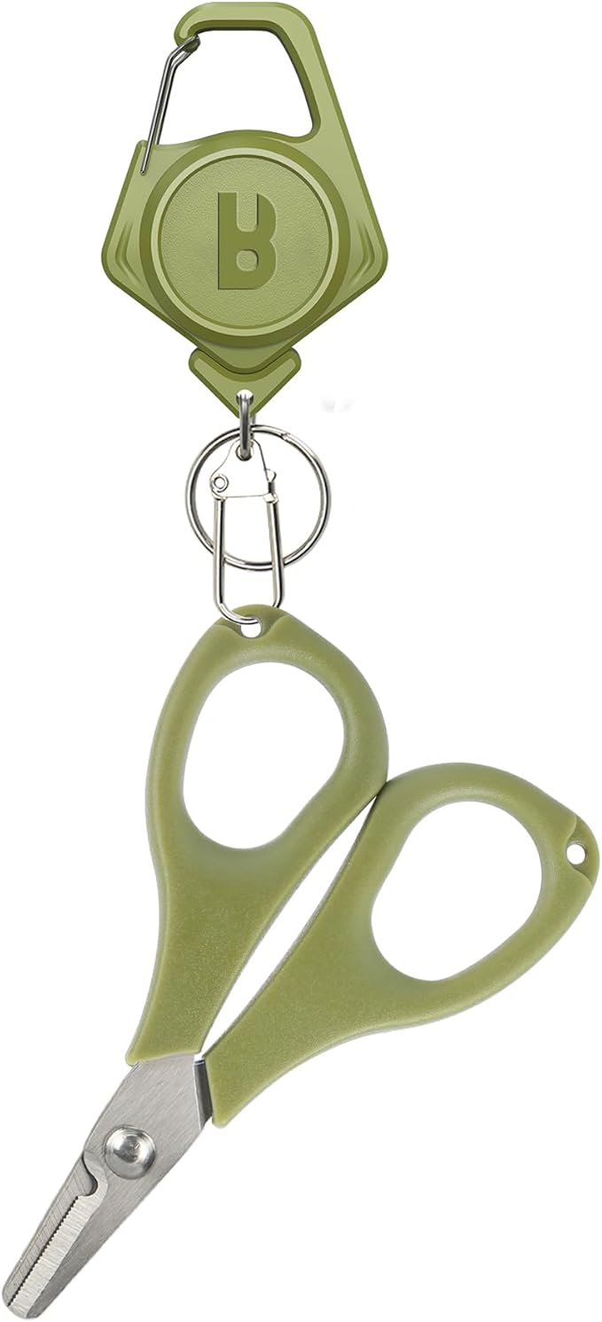 Booms Fishing Fishing Scissors for Braided Line, Fishing Line Cutter Saltwater and Freshwater, Fishing Serrated Shears with Retractor, S01