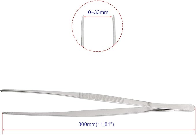 Aoje-Link Stainless Steel Straight Blunt Tweezers, horizontal serrated tips, used for repairs, barbecues, auxiliary tools, silver, 4pcs