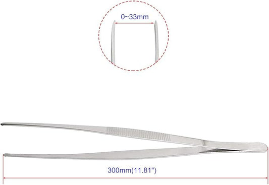Aoje-Link Stainless Steel Straight Blunt Tweezers, horizontal serrated tips, used for repairs, barbecues, auxiliary tools, silver, 4pcs