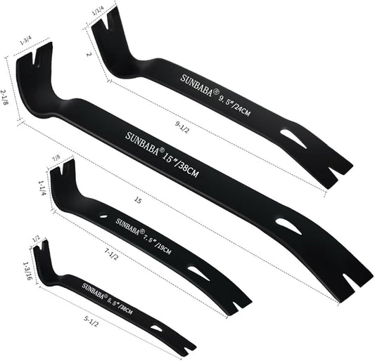 4-Pack Pry Bar Set 5-1/2"/7-1/2"/9-1/2"/15" Mini Nail Puller Crowbar,Utility Heavy Duty Claw Bar,High-Carbon Steel Crow Bar Tool for Woodworking,Prying,Lifting,Pulling