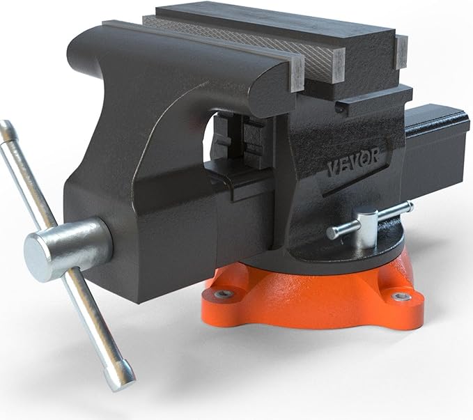 VEVOR Bench Vise, 6.5" Jaw Width 6.5" Forward &9.3" Reverse Opening, 360-Degree Swivel Locking Base Multipurpose Workbench w/Anvil, Heavy Duty Ductile Iron w/Bolts & Nuts, for Drilling, Pipe Cutting