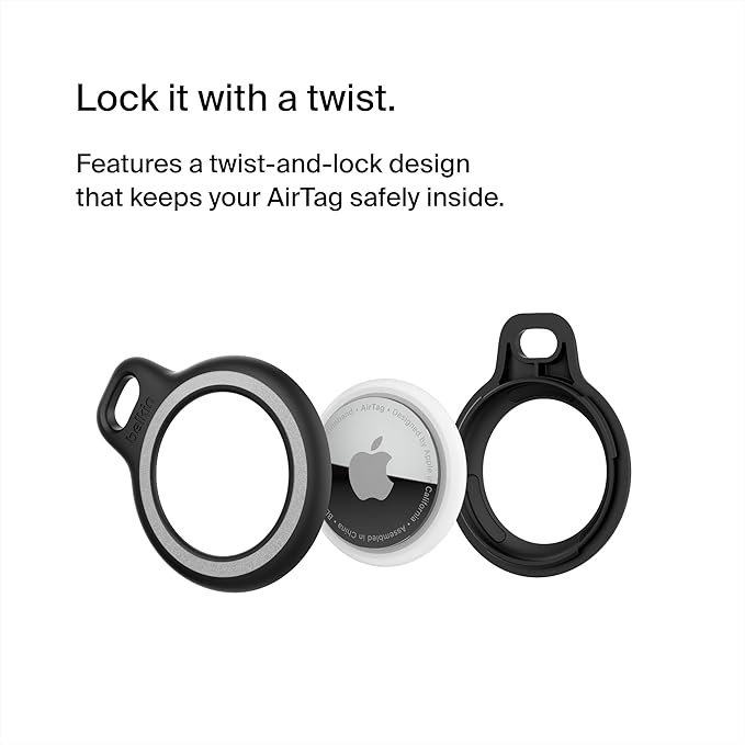 Belkin Apple AirTag Reflective Secure Holder With Key Ring - AirTag Holder - AirTag Keychain Accessories - Reflective & Scratch Resistant AirTag Case With Raised Edges - Black