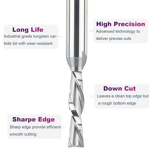 SpeTool Spiral Downcut Router Bits with 3/8 inch Cutting Diameter, 4 inch Extra Long HRC55 Solid Carbide CNC End Mill for Wood Small Cut, Carving
