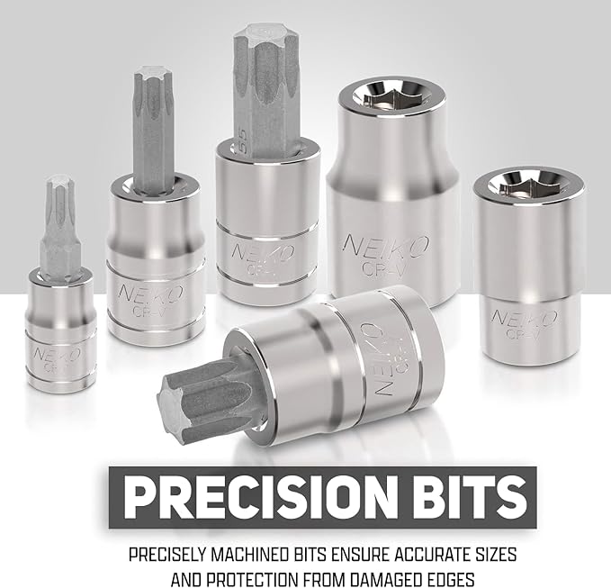 Neiko 10070A Torx Bit Socket and E-Torx Star Socket Set | 35-Piece Set, S2 and Cr-V Steel, 1/4?? 3/8??and 1/2-Inch Drive