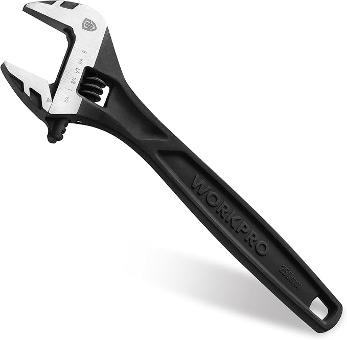 WORKPRO 10" Adjustable Wrench, Black Oxide Wrench 10 Inch with Inch/Metric Scale, Premium Cr-V Steel
