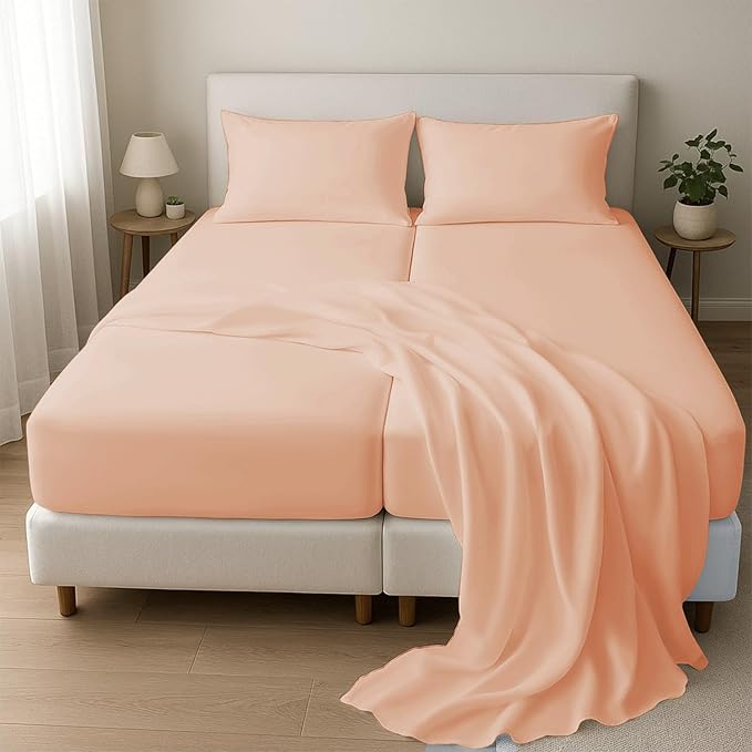 Silentnight Split California King Sheets for Adjustable Beds 5-Piece Split California King Sheet Set, 800 Thread Count 100% Egyptian Cotton,12" Deep Pocket Adjustable Bed Sheets, Blush Solid