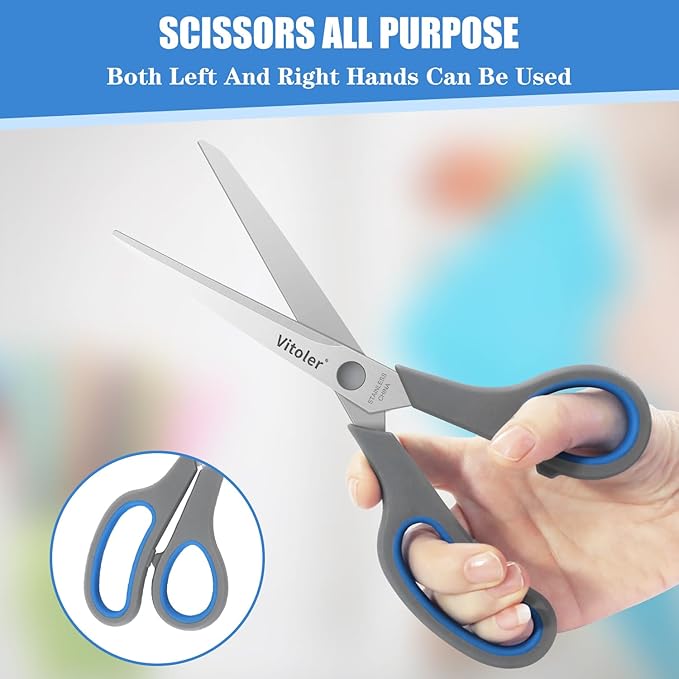 Vitoler Scissors, Heavy Duty Scissors All Purpose Bulk Set of 3-Pack竊똕harp Scissor for Office School Craft Sewing Fabric, Right/Left Hand
