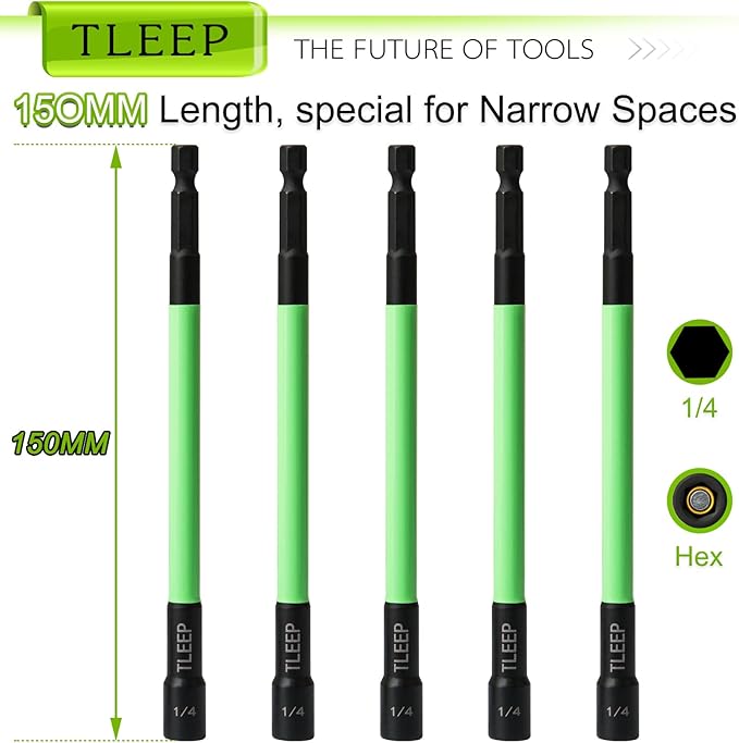 150MM 1/4" Magnetic Power Nut Driver Set for Impact Drill, 1/4" Hex Head Drill Bit Set SAE Screwdriver Socket Set, Chrome Vanadium Steel Quick Change Chuck Socket Wrench Nut Setters