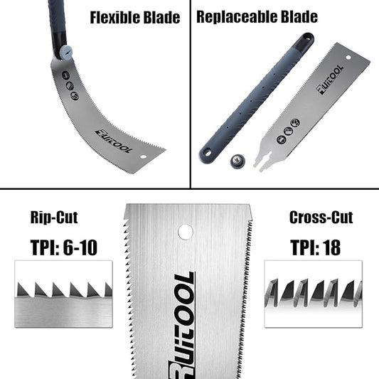RUITOOL Japanese Pull Saw 10 Inch Double Edge Sided Hand Saw Ryoba SK5 Flexible Blade 10&18TPI Flush Cut Non-slip Plastic Handle Wood Saw for Woodworking Tools