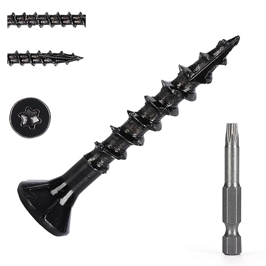 Wood Screws #8 x 1-1/4?쇺? T25 Star Torx Drive Flat Head Deck Screws, Black, 194Pcs (1lb)