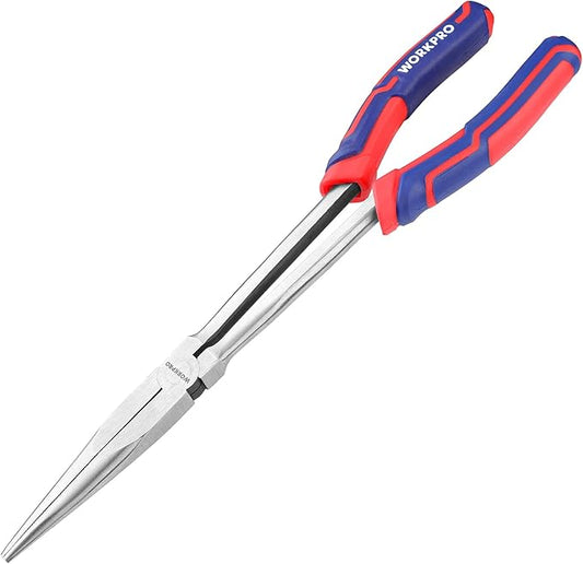 WORKPRO Premium 11??Extra Long Needle Nose Pliers, Paper Clamp Precision, Heavy-Duty CRV Steel, Soft Grip