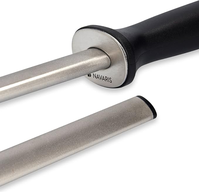 Navaris Diamond Sharpening Steel - 12" (31cm) Oval Knife Rod Sharpener for Honing Kitchen Knives - Lightweight and Durable for Home or Pro Use
