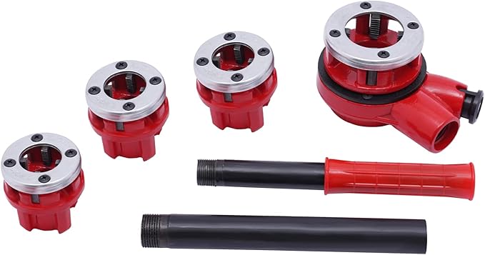 Eapmic Portable Pipe Threading Tool Set Manual Ratchet Pipe Threader Kit Handheld BSTP Ratcheting Pipe Threader with 5 Dies Set 1/2", 3/4", 1", 1-1/4" for Steel, Galvanized, Iron, Plastic Pipes