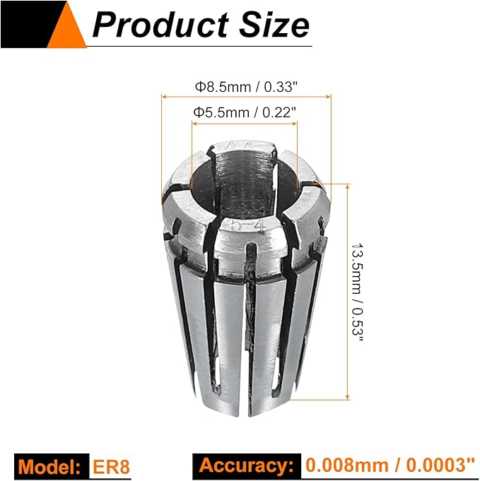 HARFINGTON Spring Collet Chuck ER8 5.5mm 65Mn Spring Steel Precision Router Collets for CNC Engraving Milling Lathe Tool