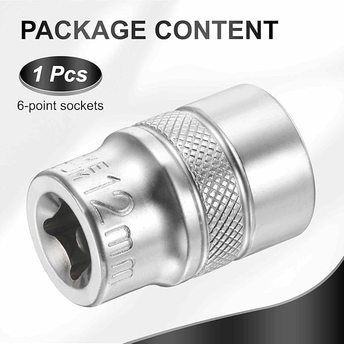 HARFINGTON 6 Points Deep Socket 1/4" Drive 12mm Deep Metric CR-V Steel Polished Nickel Plating Flip Sleeve 25mm / 1" Extra Long Socket Tool for Home Auto Nuts Bolts Repair