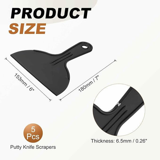 HARFINGTON 5pcs Putty Knife Scraper 6" Width Flexible Plastic Putty Knife Paint Scraper Tool for Taping Drywall Spreading Painting Wall Scratching Black