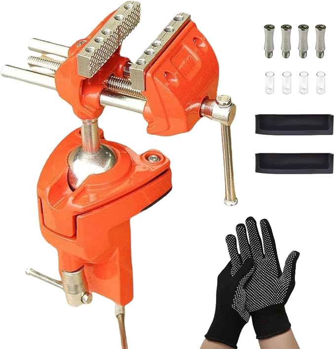 SYLPHID Bench Vise 3 Inch Heavy Duty, 360째 Swivel Base & Clamp-On Workbench Vise, Cast Steel Multi-Purpose Table Vice for Woodworking, Metalworking, Drilling, Sawing, DIY Projects