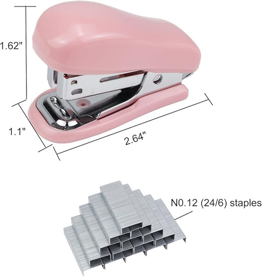 Aacehlh Mini Desktop Stapler Set,20 Sheet Capacity,Includes Built-in Staple Remover and 750PCS No.12 Staples,Small Cute Stapler for Office and School Supplies (Pink)