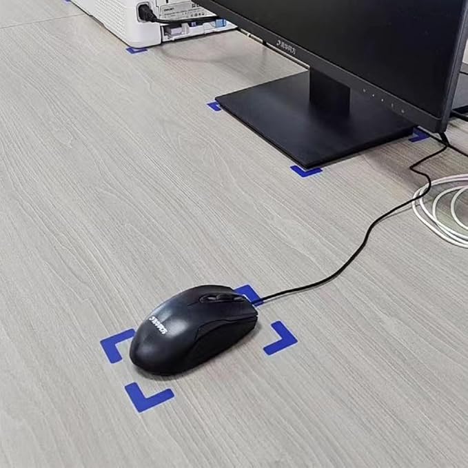 Beiyier 100 Pack 5s Location Marking Corner, 2x2x0.8 Inch L Shaped Graphical Floor Marker for Office Desk Table Top, Warehouse Floor (Blue)