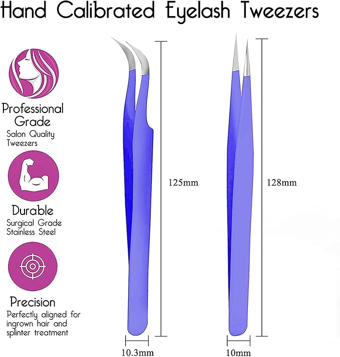 SIVOTE Eyelash Extension Tweezers for Classic & Volume Lashes, 2-Pack, Purple