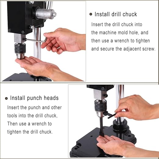 Leather Hole Puncher Industrial Hole Puncher Arbor Press Leathercraft Punching Tools for DIY Leather Craft Punching Holes withPP Plate竊?.5-13mm Clamping Chuck竊똅ree Accessorie