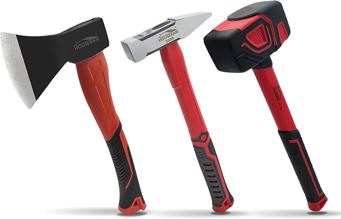 3 Piece Hammer Set, 14" Camping Axe, 400g Engineer Hammer, 20oz Rubber Mallet, Hammers Tools, Large Hammer, Suitable for Home Renovation, Woodworking, Construction, DIY