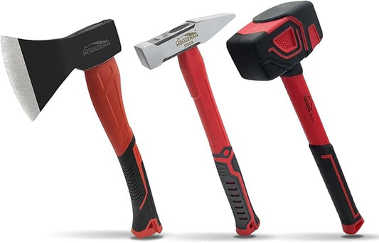 3 Piece Hammer Set, 14" Camping Axe, 400g Engineer Hammer, 20oz Rubber Mallet, Hammers Tools, Large Hammer, Suitable for Home Renovation, Woodworking, Construction, DIY