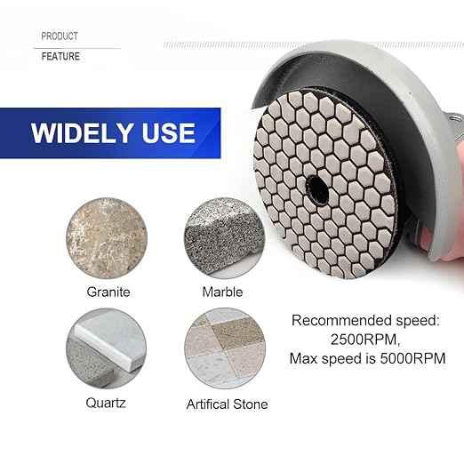 SHDIATOOL 7Pcs 4 Inch Dry Diamond Polishing Pads Grit 3000 for Granite Marble Stone Sanding Disc