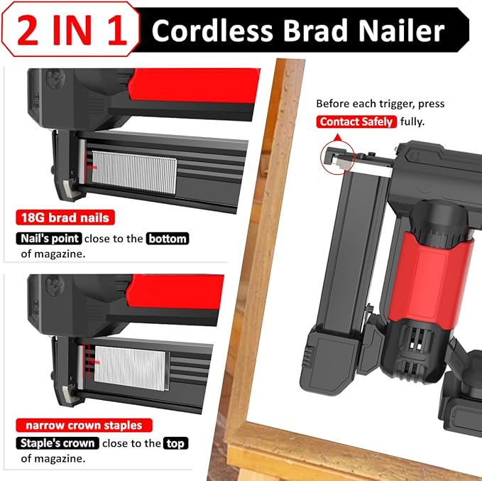20v Cordless Staple Gun Brad Nailer 2 in 1 Aluminum Metal magzine 1 Hour Fast Charger 2000mA Lithium Battery 2000pcs Free Staples(90 4/5??000+18GA 1?쓝1000) in Tool Case