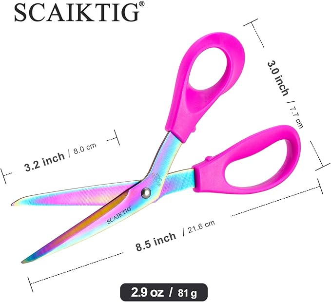 8.5??Bent Fabric Scissors All Purpose Sharp Heavy Duty, Bent Shears for Sewing Crafting Cutting Clothes, Felt, Leather, Paper Supplies, Pink Handle, Titanium Coating Blades, 2-Pack
