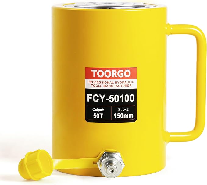 50T 4Inch Stroke Porta Power Single Acting Lifting Cylinder for Shipbuilding, Machinery and Industry,Automatically Retract Split Hydraulic Cylinders Jacks, Yellow