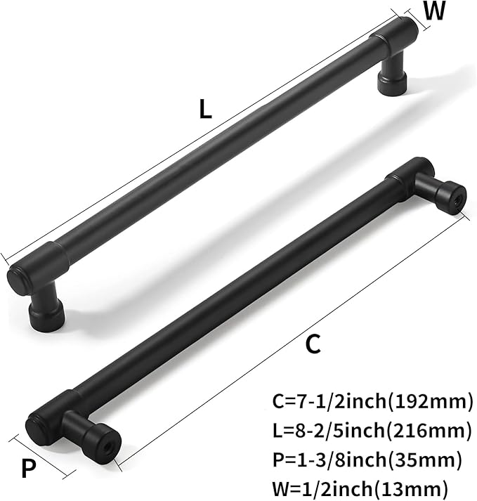 khtumeware 2 Pack 7-1/2 Inch(192mm) Matte Black Cabinet Pulls Kitchen Cabinet Hardware for Cupboard Drawer Pulls Dresser Handle