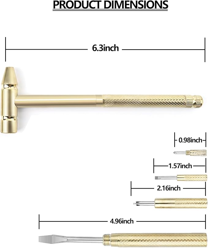 6-in-1 Micro Mini Multifunctional Anti-Corrosion and Anti-Rust Copper Hammer and Screwdriver Hand Tool, Mini Screwdriver Hammer is perfect for opening walnut repair drone phones (Yellow)
