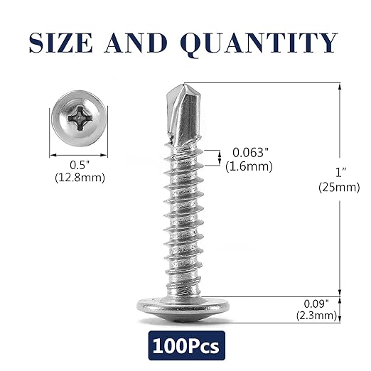 #10 x 1 Sheet Metal Screws 100PCS 410 Stainless Steel Truss Head Fast Self Tapping Screws by SG TZH