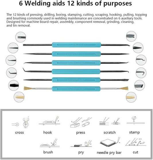 Professional welding auxiliary tools 6 double-sided repair tools, 2 precision tweezers, soldering iron accessories DIY accessories, suitable for electronic repair and welding