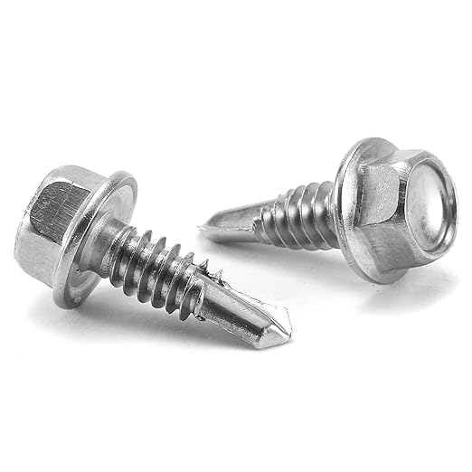#8 x 5/8" Sheet Metal Screws 100PCS 410 Stainless Steel Hex Washer Head Fast Self Tapping Screws by SG TZH