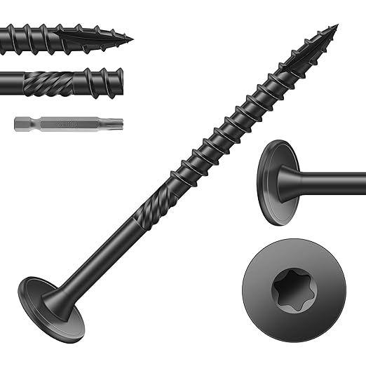 #14 x 3 Inch Outdoor Structural Wood Deck Screws (30Pcs/1lb), Carbon Steel, Black, Flat Head, Rust Resistant Epoxy Coated, T30 Star Bit