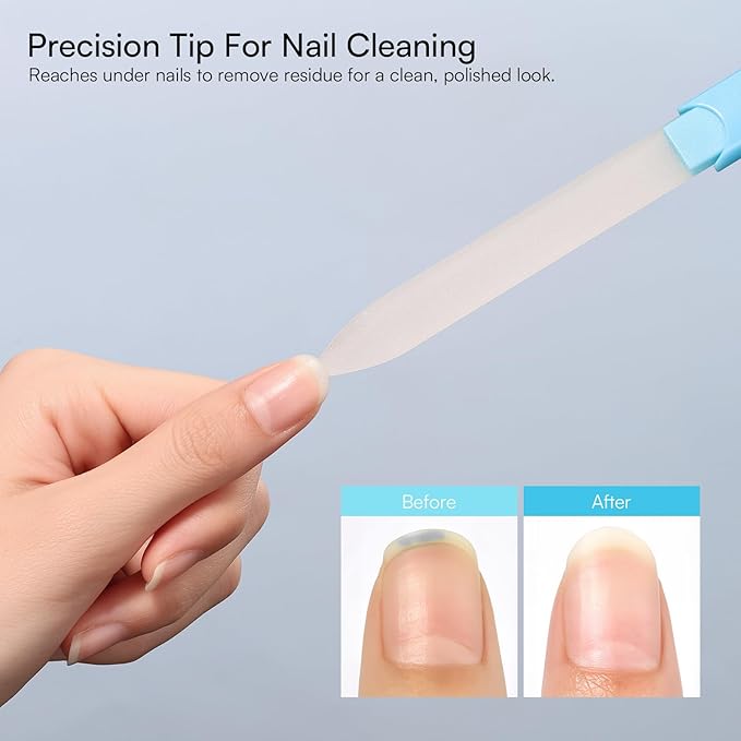 Makartt Nail File -Glass Nail File with Case, Double-Sided Sandblasted Crystal Nail Files for Natural Nails, Reusable Portable Manicure & Pedicure Buffer Gift for Women, 1pc Blue