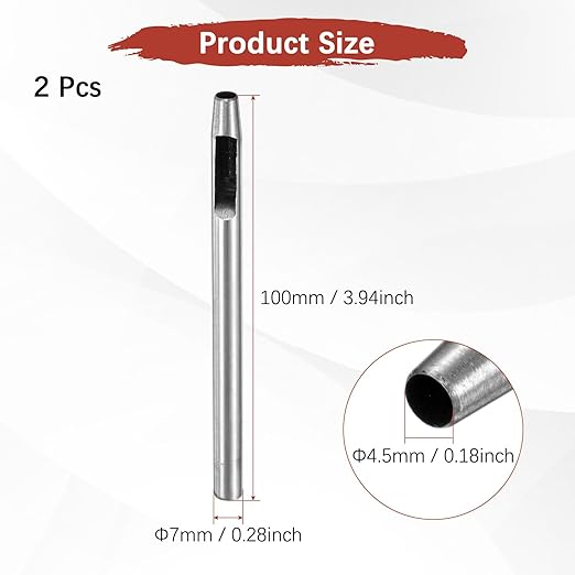 4.5MM Leather Hole Punch Tool [2PCS] - Metal Round Belt Hole Puncher Use for Leather Working & Belts & Watch Band & Paper & Plastic - [Silver Tone] Round Hollow Tools