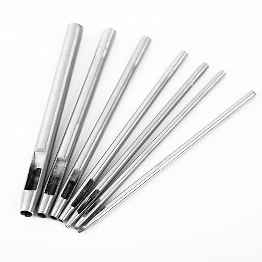 WUTA 7Pcs Hollow Punch Leather Hole Cutter 0.5mm-5mm Round Punch Tool Set,Leathercraft Working Kit for Watch Band, Fabric, Plastics, Gasket Belt
