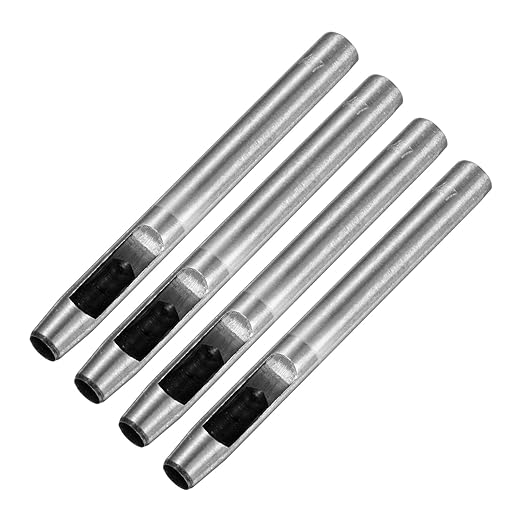 7MM Leather Hole Punch Tool [4PCS] - Metal Round Belt Hole Puncher Use for Leather Working & Belts & Watch Band & Paper & Plastic - [Silver Tone] Round Hollow Tools