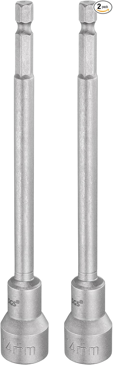 HARFINGTON 2pcs Nut Driver Drill Bit 14mm Metric Socket 1/4" Hex Shank 5.91" (150mm) Long Magnetic 6-Point Sockets Quick Change CR-V Steel Bolt Setters for Power Drill Drivers